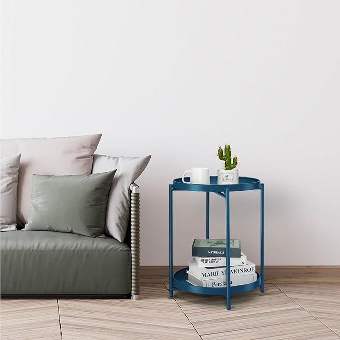 danpinera 2-Tier End Table, Outdoor Side Table Metal Round Side Table - Image 2