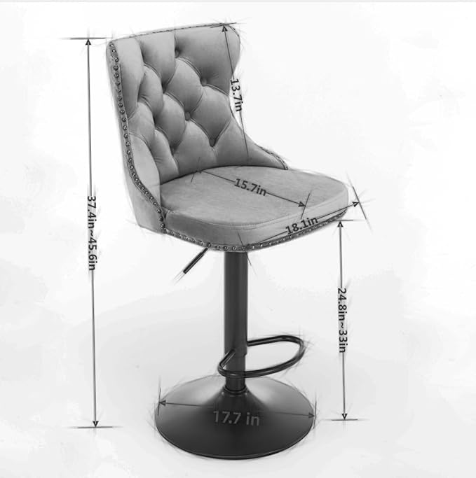 PacknWood Acosure Swivel Velvet Barstools Adjusatble Seat Height from 25-33" - Image 2