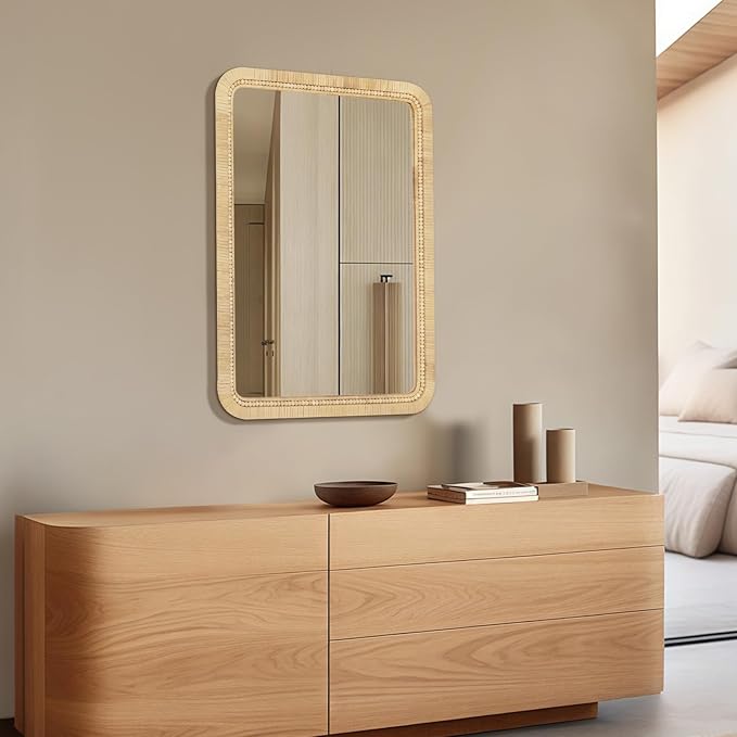 ULIKE Rattan Mirror for Bathroom, 22x30 Inch Rectangle Rustic Farmhouse Wall - Image 5