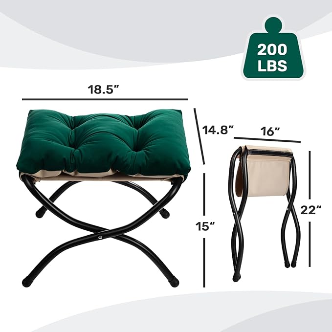 HollyHOME 15" Folding Footrest Stool, Upholstered Small Foldable Ottoman - Image 3