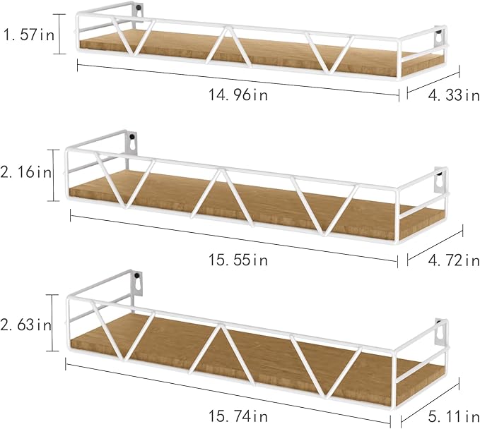 Floating Shelves Set of 3, Home Wood Wall Shelf, Farmhouse Shelf - Image 3