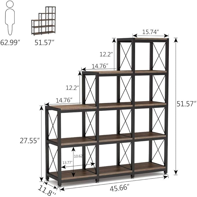 Tribesigns 12 Shelves Bookshelf, Industrial Ladder Corner Bookshelf 9 Cubes - Image 2