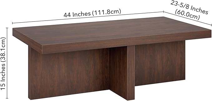 Henn&Hart 44" Rectangular Wood Pedestal Low-Profile Coffee Table - Image 3