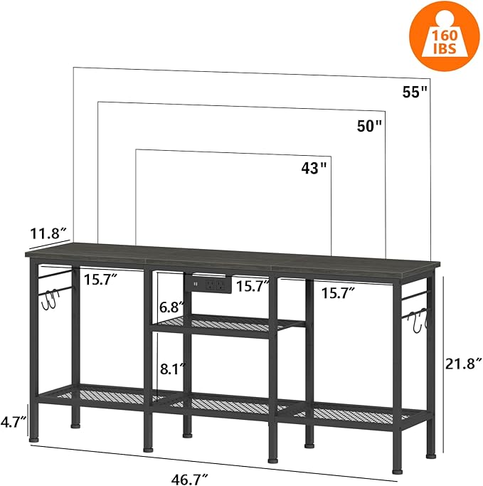 Furologee TV Stand with Power Outlets, Entertainment Center with Open Storage - Image 2