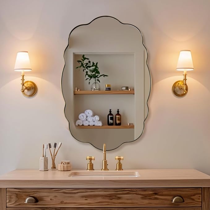ANDY STAR Oval Bathroom Mirror, 24x36 Inch Scalloped Wall Mirror, Modern - Image 7