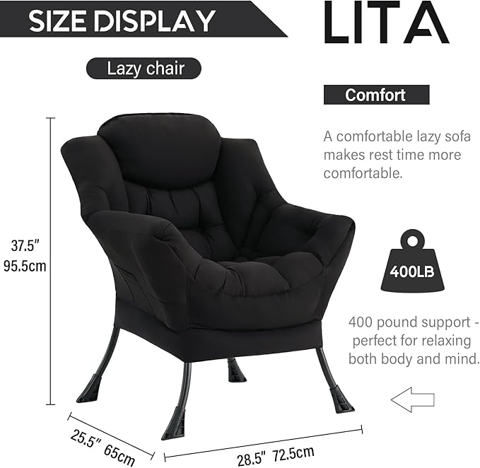 LITA Lazy Chair with Ottoman, Modern Accent Leisure Upholstered Sofa, - Image 3