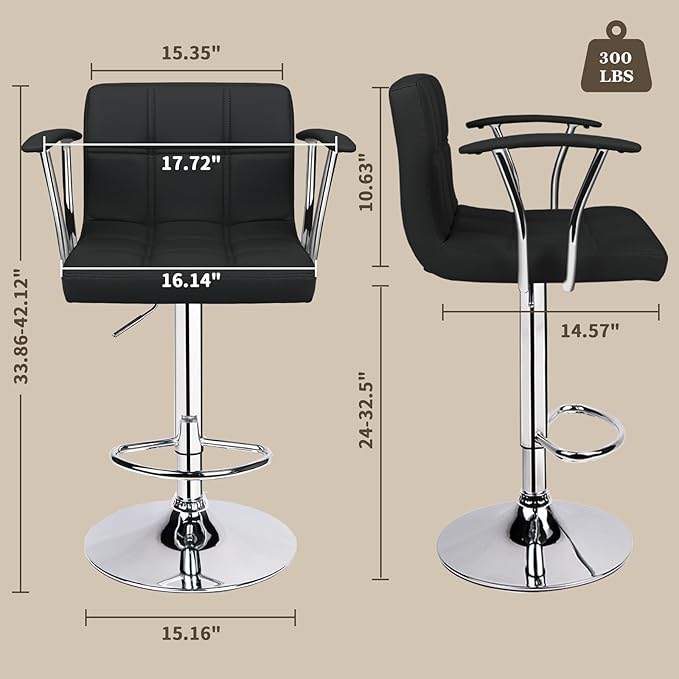 Bar Stools Set of 2, Armrest Adjustable Swivel Barstools - Image 3