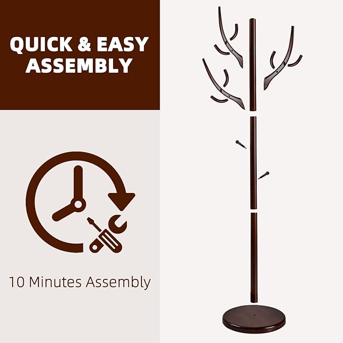 Uniclinens Coat Rack Freestanding Solid Wood Coat Tree Standing - Image 9