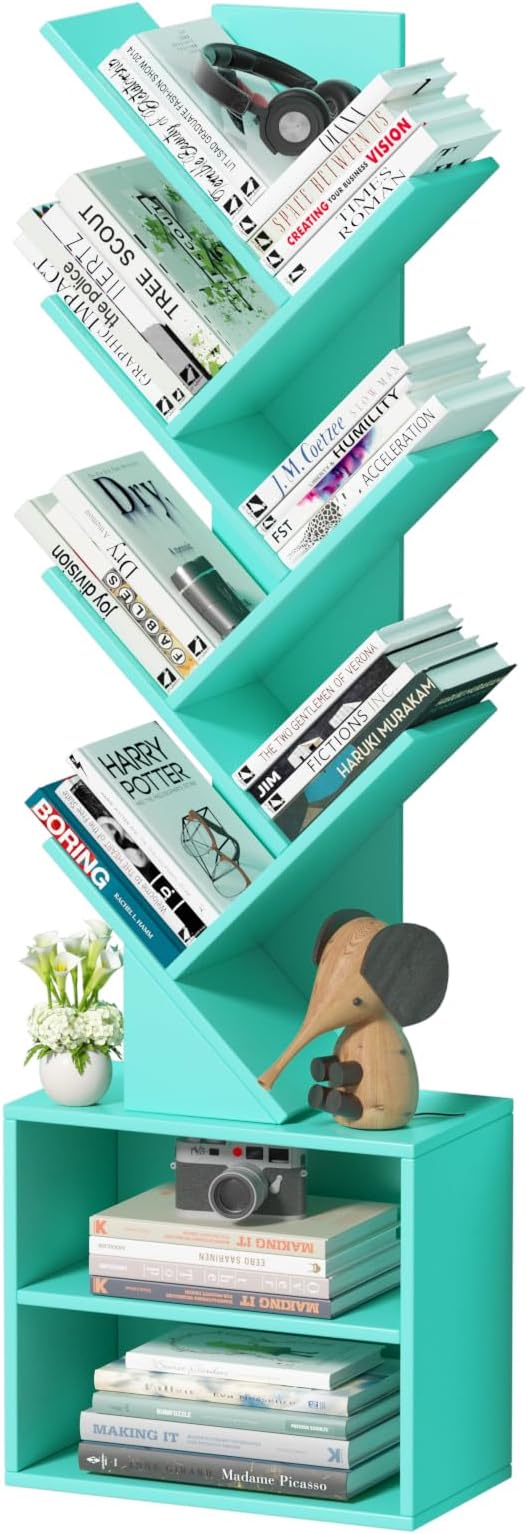 10 Tier Tree Bookshelf, Floor Standing Wood Tall Bookcase by SHEEPAM