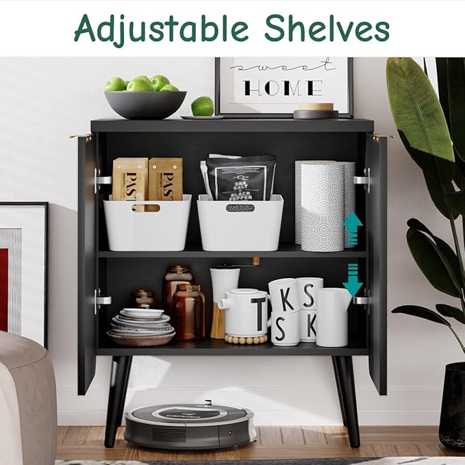 23.6" Sideboard Cabinet with 2 Doors, Modern Buffet Cabinet with Adjustable - Image 3