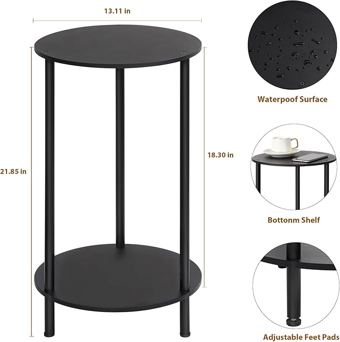 SEHERTIWY Small Round Side Table, 2 Tiers Farmhouse End Tables, Night Stands - Image 3