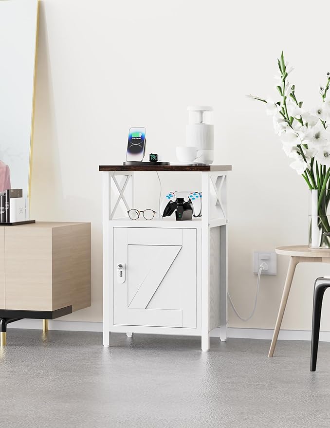 Wooden Nightstand with Lock, Bed Side Table with Drawers, Bedside Table with - Image 7