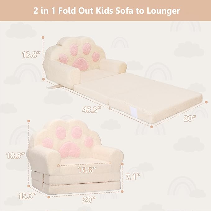MONKISS Cat Paw Kids Couch, Toddler Chairs Comfy, Toddler Couch Bed Fold Out - Image 3