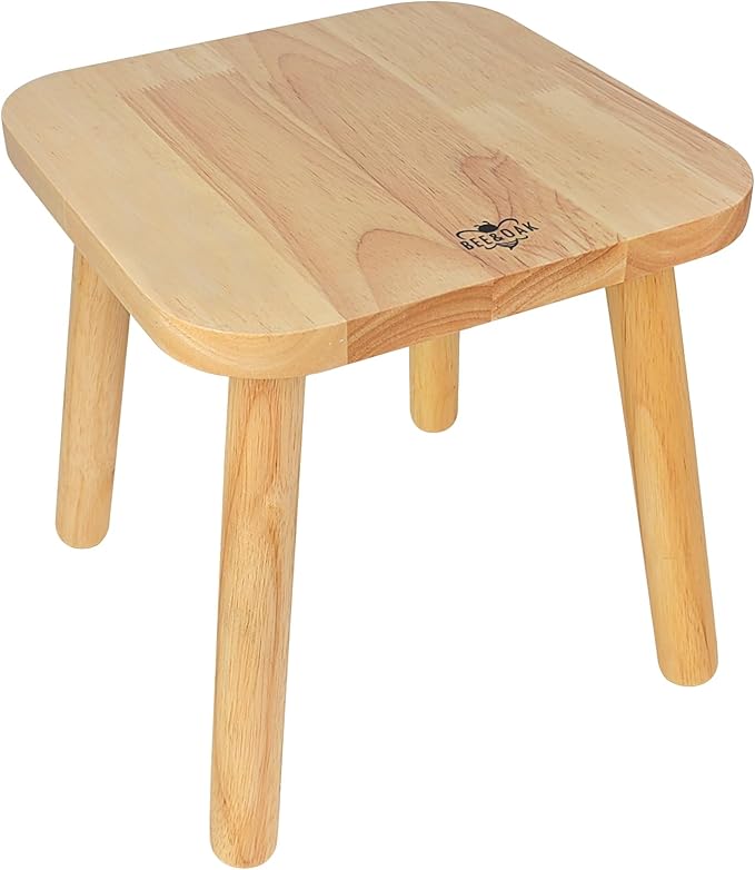 BEE&OAK Wooden Step Stools for Adults, Solid Rubber Wood Non-Slip Step Foot by Unknown