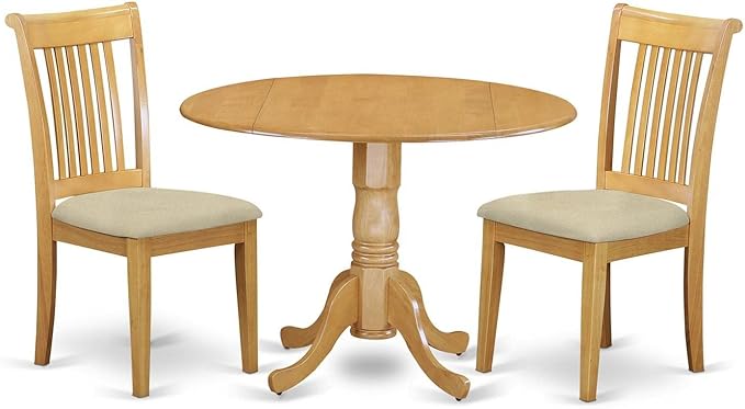 East West Furniture DLPO3-OAK-C 3 Piece Dining Set Contains a Round Dining Table by EastWestFurniture