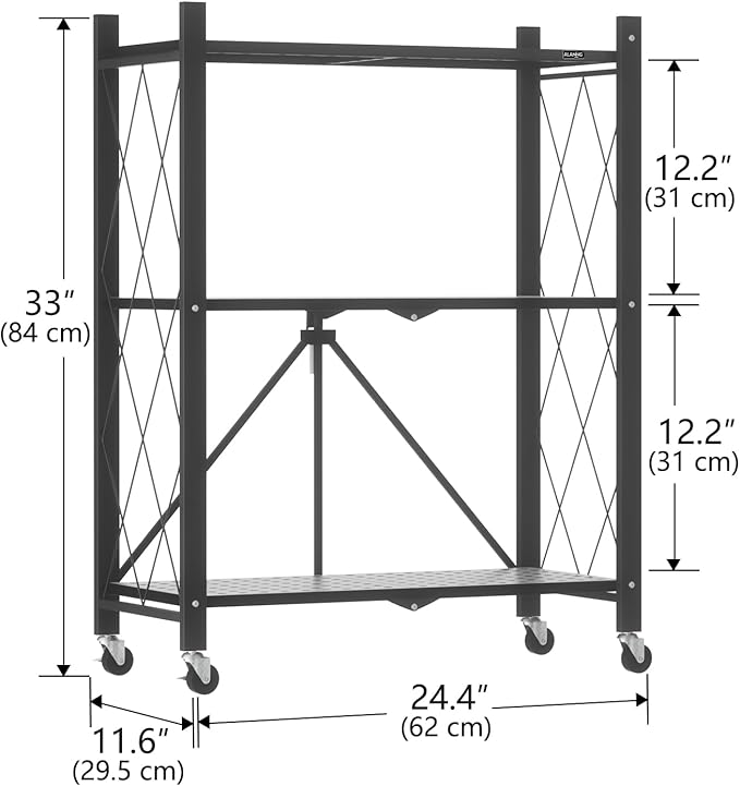 ALANNG Storage Shelves with Wheels, Bookshelf with Storage, No Assembly Metal - Image 3