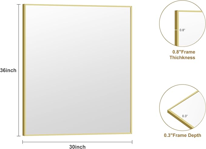 KOCUUY Gold Bathroom Mirror, HD Tempered Glass, Anti-Rust Frame, Modern Design - Image 8