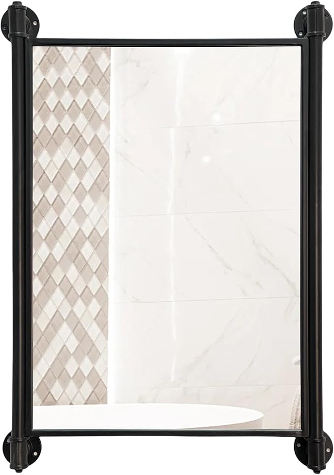 Industrial Pipe Mirror for Bathroom, Rectangle Iron Wall Mirrors for Living by OLDRAINBOW