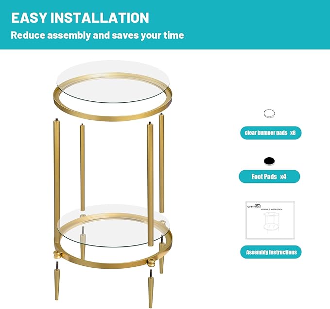 2 Tier Round Side Table, Modern Metal Clear Coffee Tables, Small Accent Tables - Image 5
