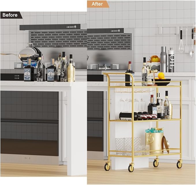 Gold Bar Cart, Home Bar Serving Cart - Image 6