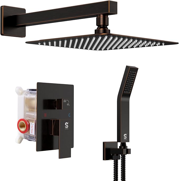 SR SUN RISE Oil Rubbed Bronze Shower System 12 Inches Brass Bathroom Luxury by SRSUNRISE