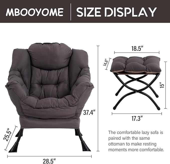 Lazy Chair with Folding Ottoman, Modern Accent Lounge Armchair with Armrests - Image 2