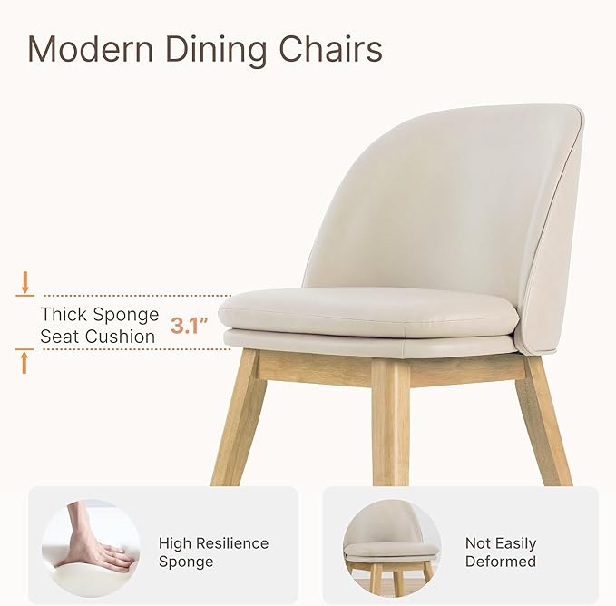 Wooden Dining Chairs Set of 2, Faux Leather Upholstered Modern Dining Room - Image 4