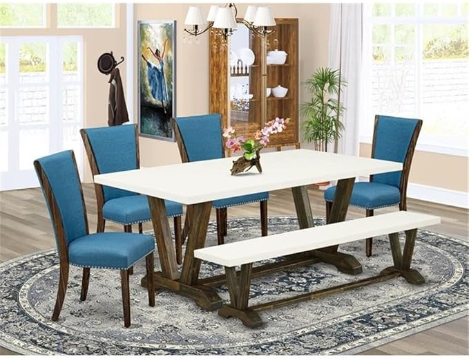 East West Furniture V727VE721-6 6 Piece Dining Table Set Contains a Rectangle - Image 2