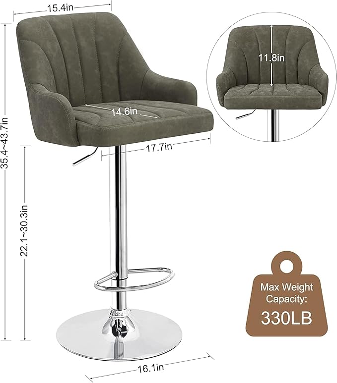 VECELO Bar Stools Set of 2, Adjustable Barstools, Counter Height Stools - Image 3