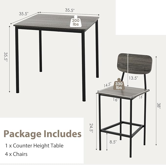 Tangkula Counter Height Dining Table Set, Bar Table and Chairs, Pub Table and - Image 6