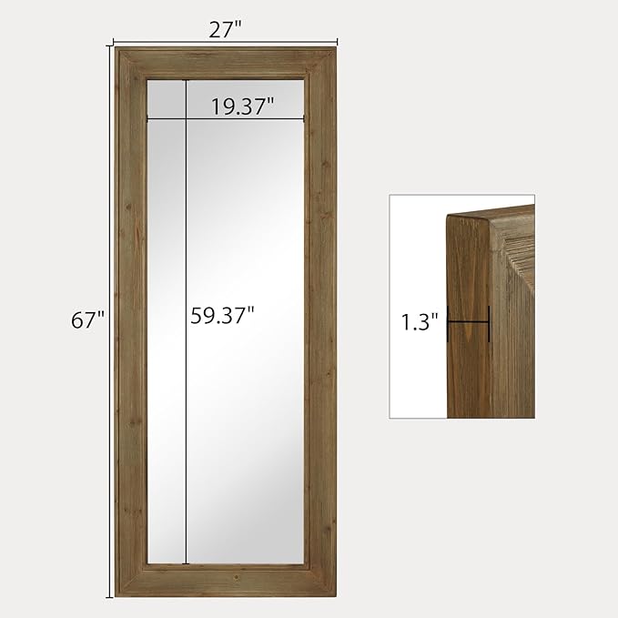 WallBeyond Full Length Mirror Rustic Wood Framed, 27 x 67 inch Farmhouse Wall - Image 8