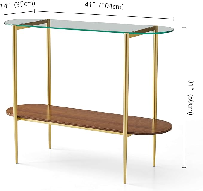 Oval Glass Console Table for Living Room, Foyer & Entrance, 2-Tiers Mid-Century - Image 2