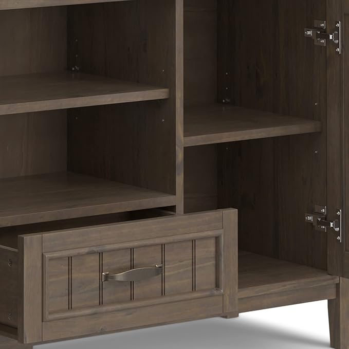 SIMPLIHOME Lev SOLID WOOD 53 Inch Wide Contemporary TV Media Stand in Smoky - Image 8
