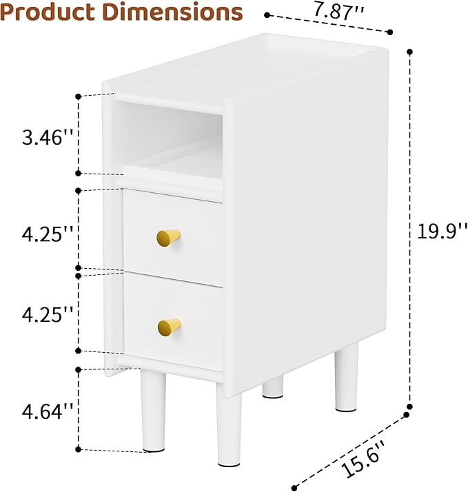 Huolewa Narrow Nightstand with 2 Drawers - Image 3