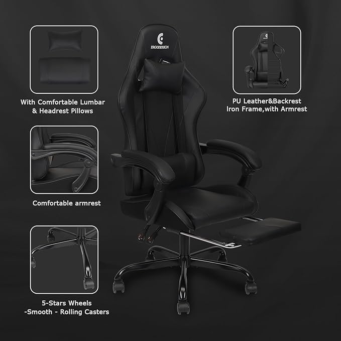 Gaming Chair with Linkage Armrest & Footrest, High Back Video Gaming Chair - Image 6