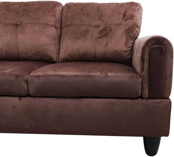 Chocolate L-Shaped 3-Piece Flannel Sofa - Image 7