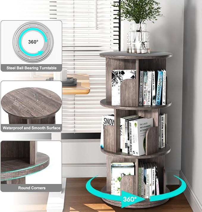 Nidouillet Rotating Bookshelf, Revolving Bookcase 360 Display Round Bookshelf - Image 4