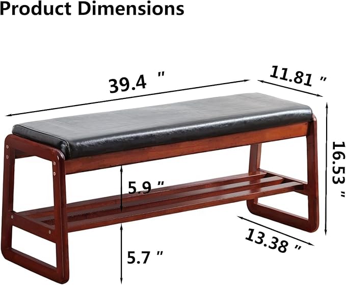 Solid Wood Shoe Bench, 2-Tier Wooden Entryway Bench, Modern Shoe Rack - Image 2