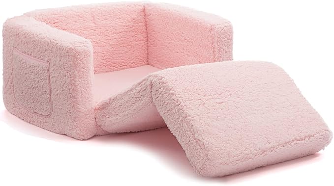 ALIMORDEN 2-in-1 Flip Out Cuddly Sherpa Toddler Couch Convertible Sofa to - Image 7