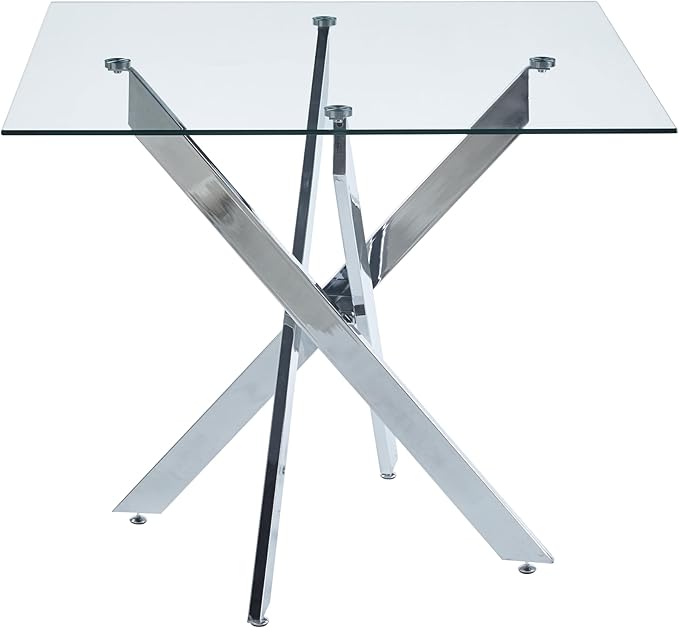 Dining Table for 4 Modern 35.43" Rectangular Glass Dining Table Kitchen & - Image 3