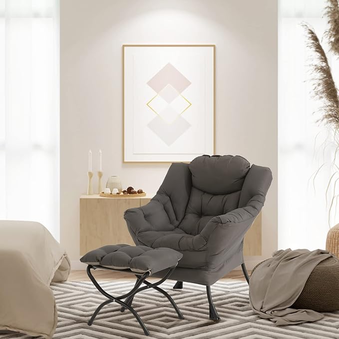 Lazy Chair with Ottoman, Modern Chair with Folding Footrest, Lounge Accent Chair - Image 8