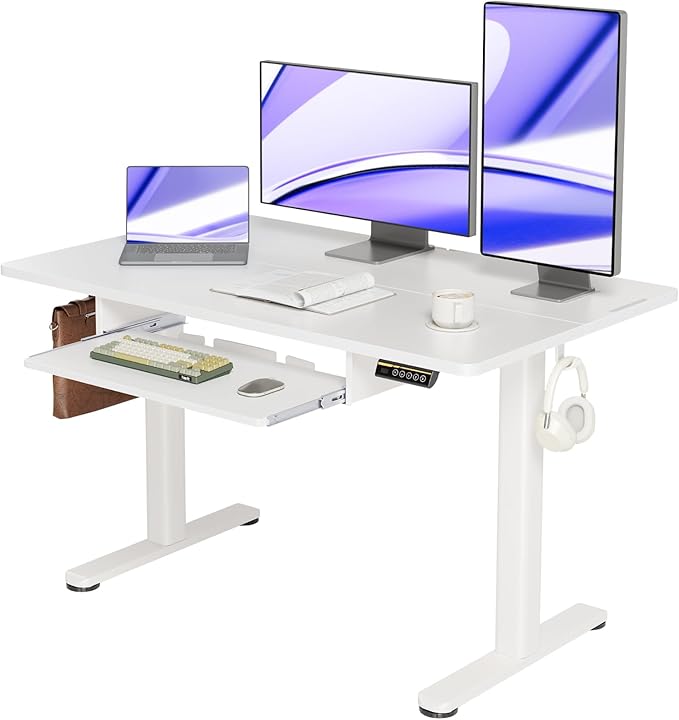 YDN Standing Desk with Keyboard Tray, 48 Inch Height Adjustable Desk with Cable by YDN