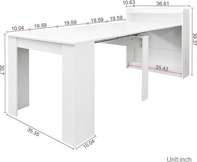 118" Extendable Dining Table for 6-10 Person, Wooden Folding Narrow Dining Room - Image 2