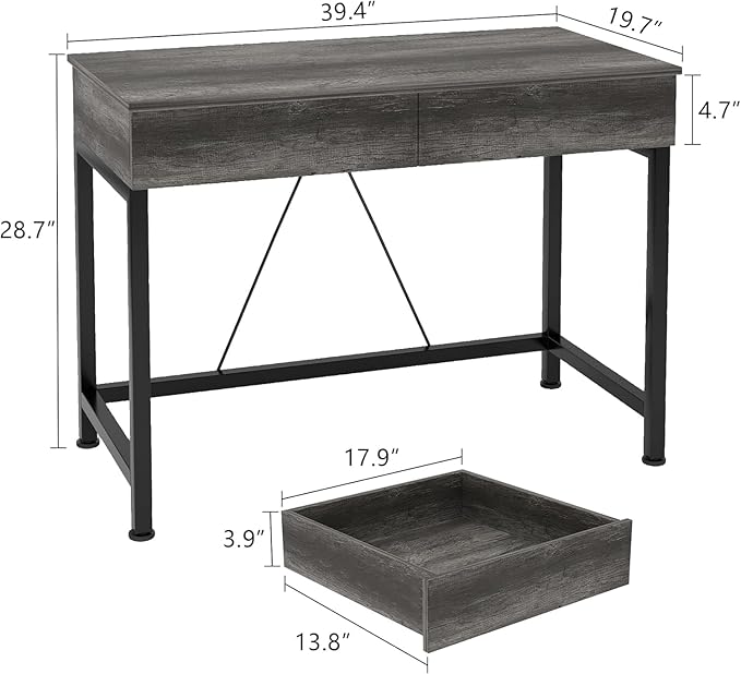 CAIYUN 40Inch Small Desk with 2 Wooden Drawers, Vanity Desks - Image 3
