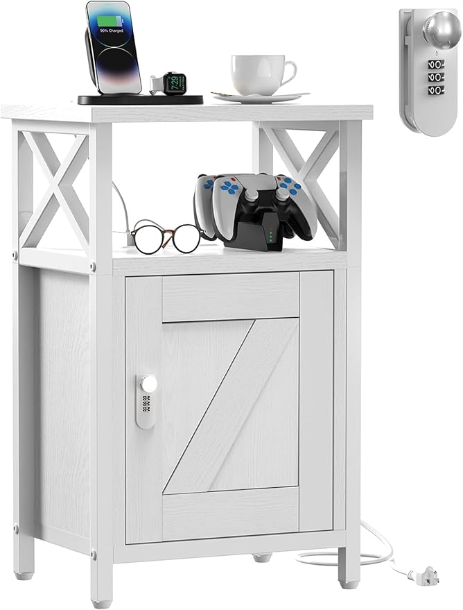 Wooden Nightstand with Lock, Bed Side Table with Drawers, Bedside Table with by Home