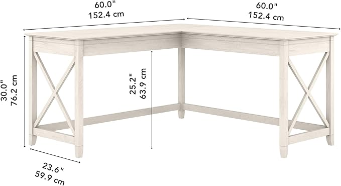 Bush Furniture Key West 60W Modern Farmhouse L Shaped Desk in Linen White Oak | - Image 3