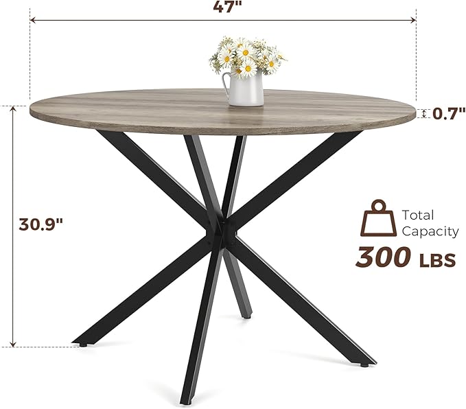 Unovivy 47" Round Dining Table for 4-6, Space Saving Circle Kitchen Dinner Table - Image 2