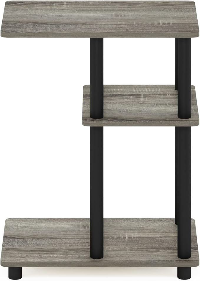Furinno Turn-N-Tube C-Shape Sofa Side Table, French Oak/Black - Image 6