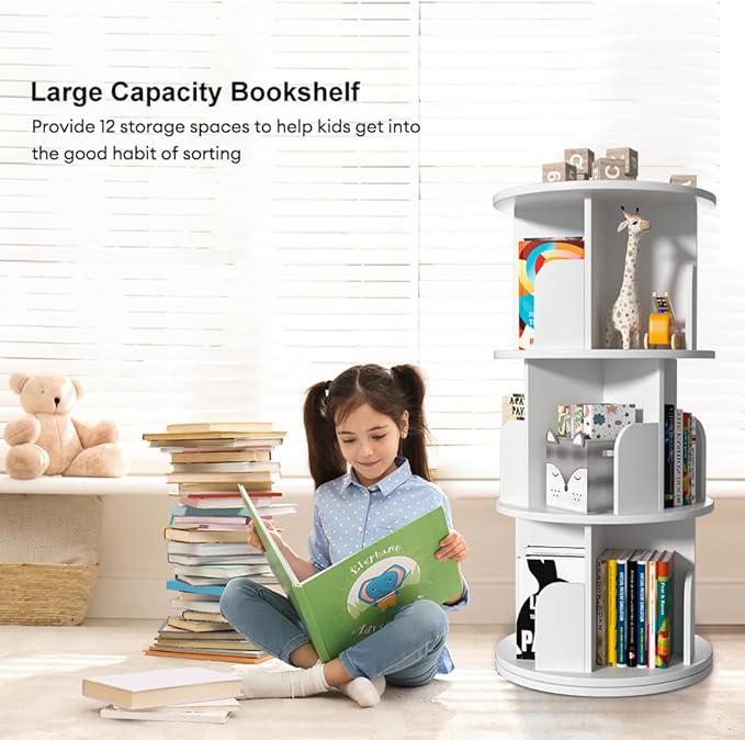 Nidouillet Rotating Bookshelf, Revolving Bookcase 360 Display Round Bookshelf - Image 6