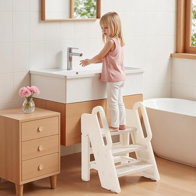 Kids Step Stool for Bathroom, Non-Slip Toddler Step Stool Kitchen Helper by Vanpolchy